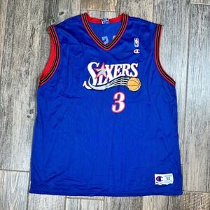 Vintage‎ Champion Allen Iverson Sixers NBA Jersey Size XXL #3 Blue Red